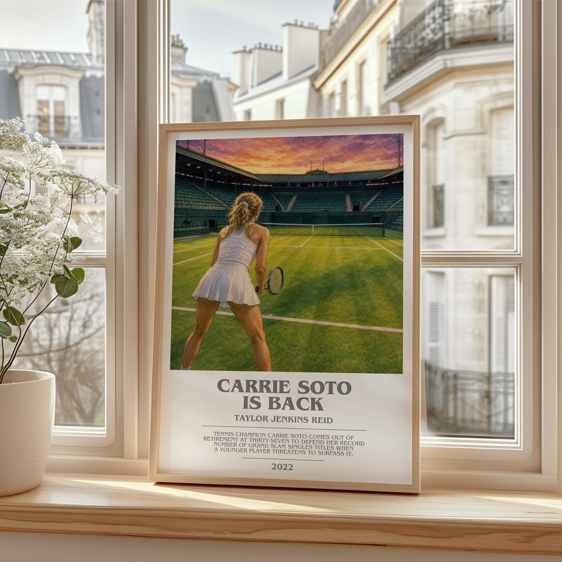 Carrie Soto Is Back Bookish Wall Art by Taylor Jenkins Reid – framed print by a bright window