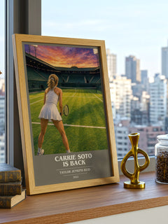 Carrie Soto Is Back book cover print framed by window – literary home decor