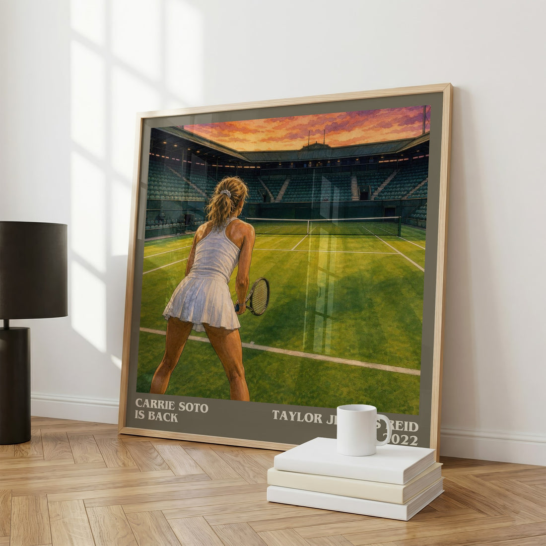 Carrie Soto Is Back Literary Art Print by Taylor Jenkins Reid – large square framed print leaning against a wall