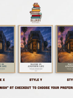 Maybe in Another Life book cover print in frame leaning in hallway – contemporary fiction wall art