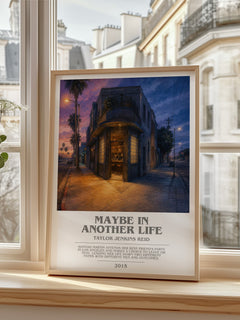 Maybe in Another Life Bookish Wall Art by Taylor Jenkins Reid – framed print by a bright window