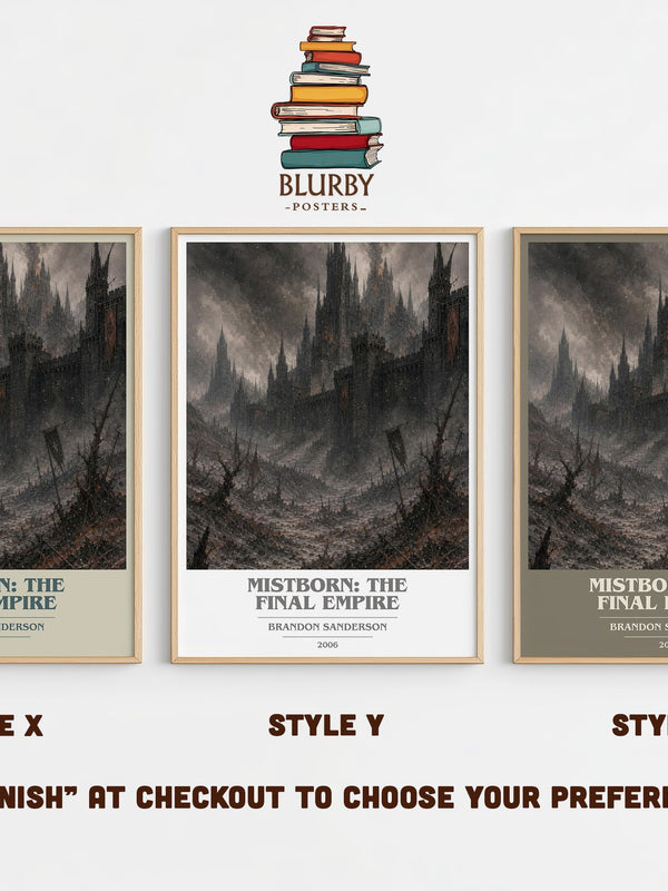 Mistborn: The Final Empire book cover print in frame leaning in hallway – fantasy wall art