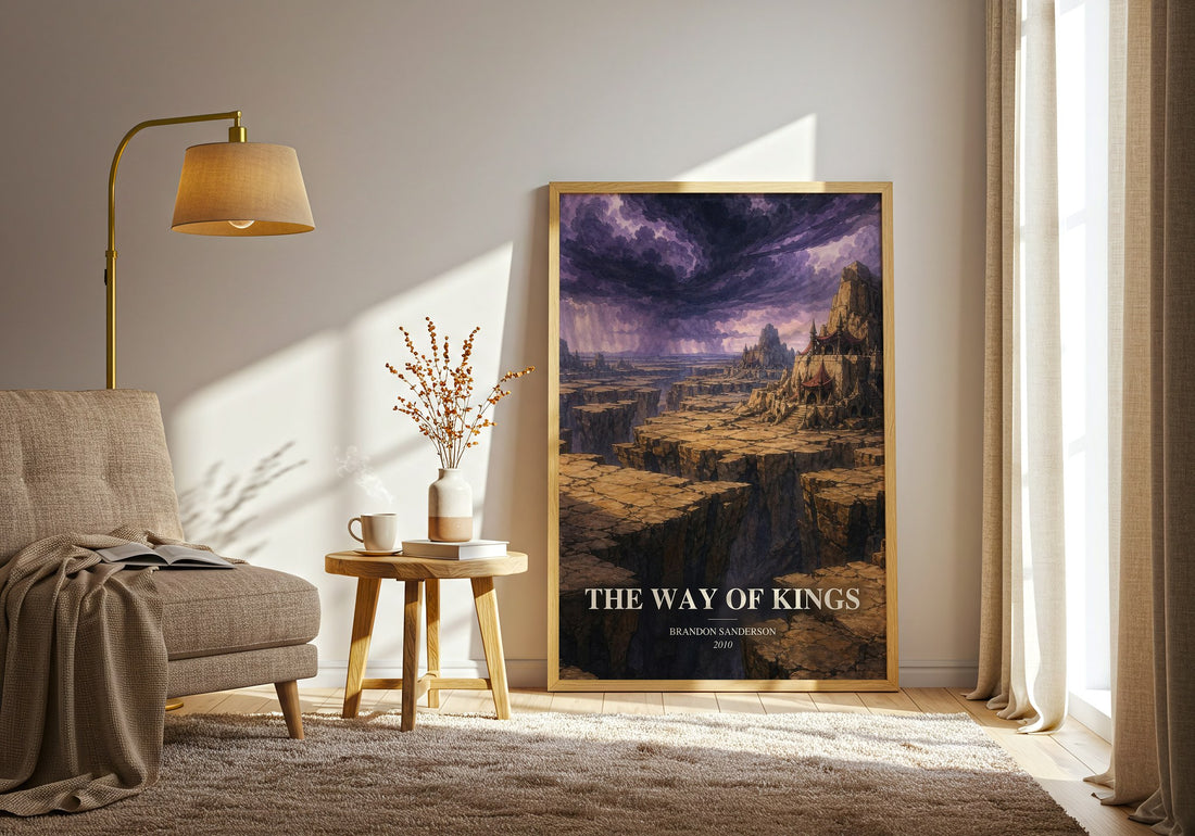 The Way of Kings watercolour print in frame leaning in hallway – fantasy wall art (mockup)