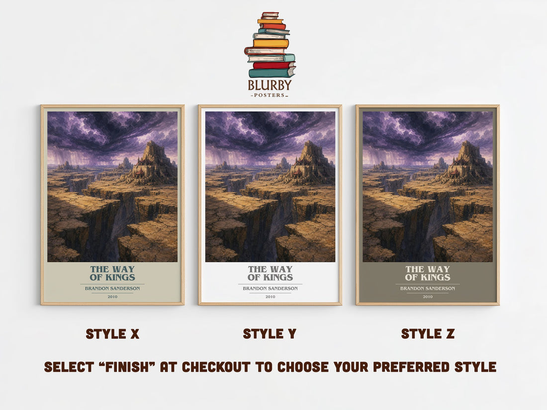 The Way of Kings book cover print in frame leaning in hallway – fantasy wall art (mockup)