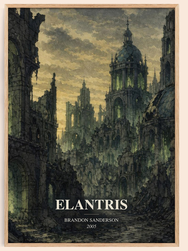 Elantris watercolour book poster by Brandon Sanderson – framed literary art print