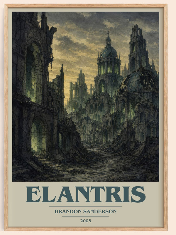Elantris book cover book poster by Brandon Sanderson – framed literary art print