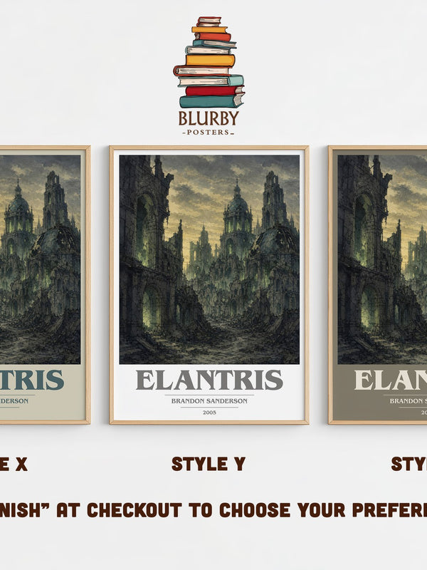 Elantris book cover print in frame leaning in hallway – fantasy wall art