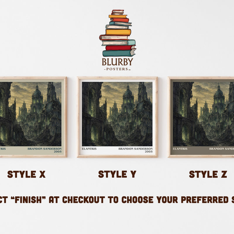 Elantris literary print in frame leaning in hallway – fantasy wall art