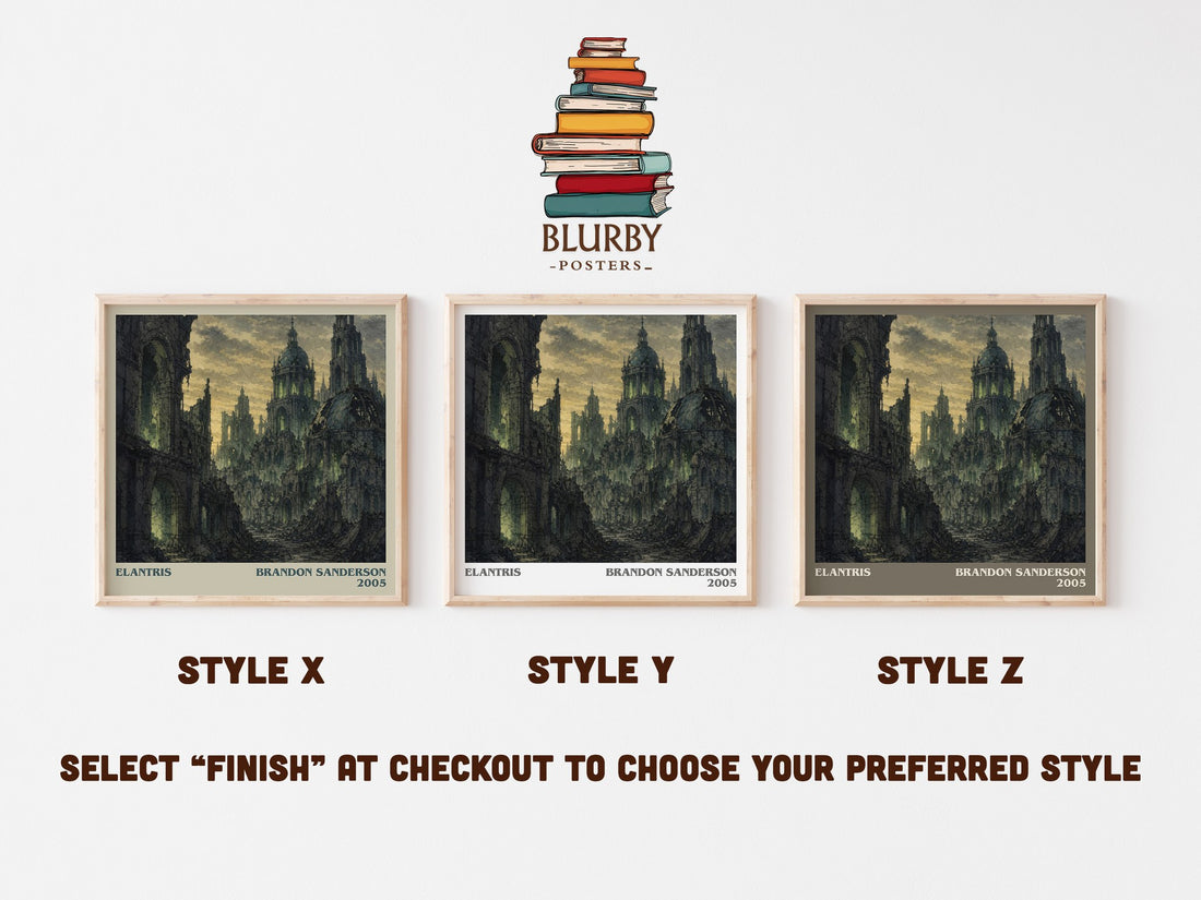 Elantris literary print in frame leaning in hallway – fantasy wall art (mockup)