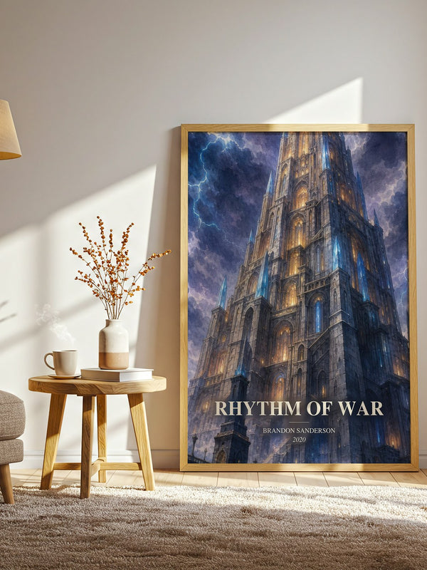 Rhythm of War watercolour print in frame leaning in hallway – fantasy wall art