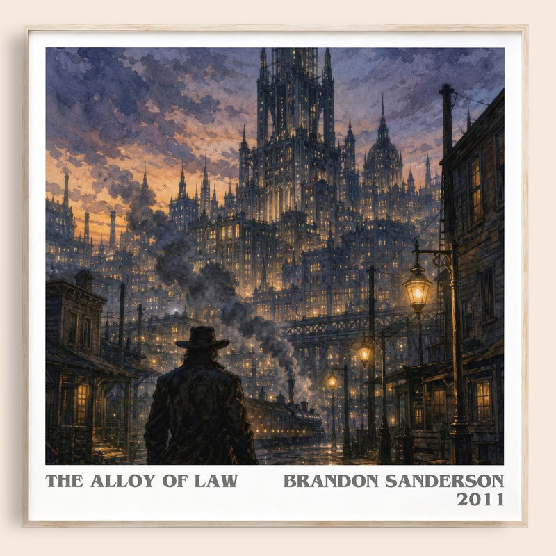 The Alloy of Law literary book poster by Brandon Sanderson – framed literary art print