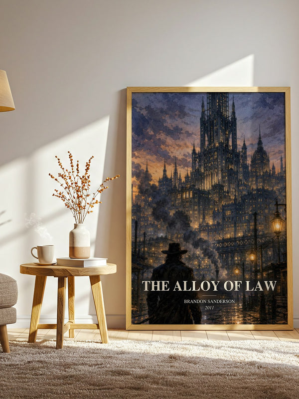 The Alloy of Law watercolour print in frame leaning in hallway – fantasy wall art