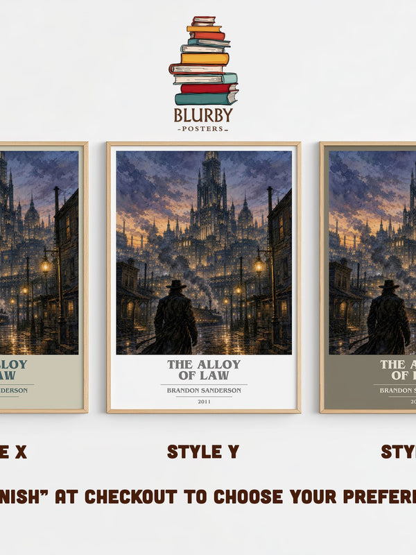The Alloy of Law book cover print in frame leaning in hallway – fantasy wall art
