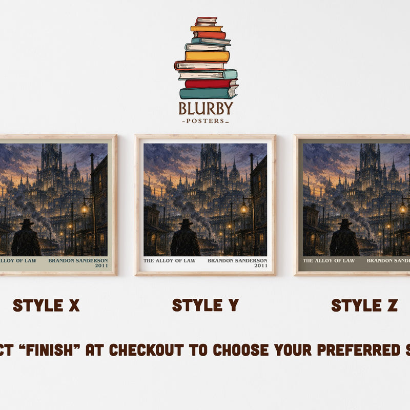 The Alloy of Law literary print in frame leaning in hallway – fantasy wall art