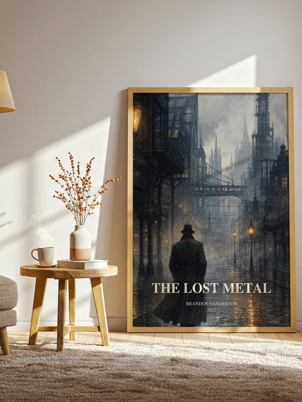 The Lost Metal watercolour print in frame leaning in hallway – fantasy wall art