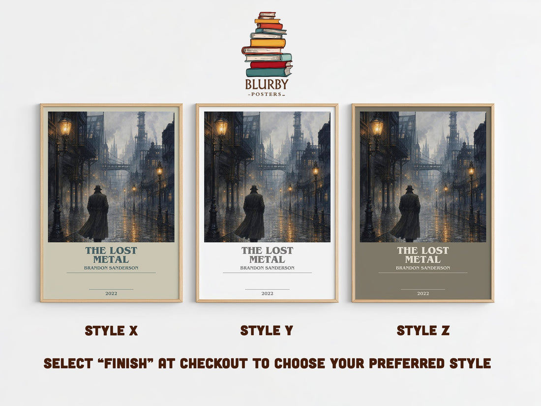 The Lost Metal bookish print in frame leaning in hallway – fantasy wall art (mockup)