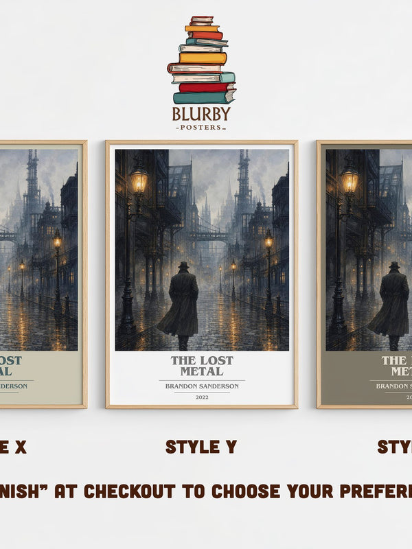 The Lost Metal book cover print in frame leaning in hallway – fantasy wall art