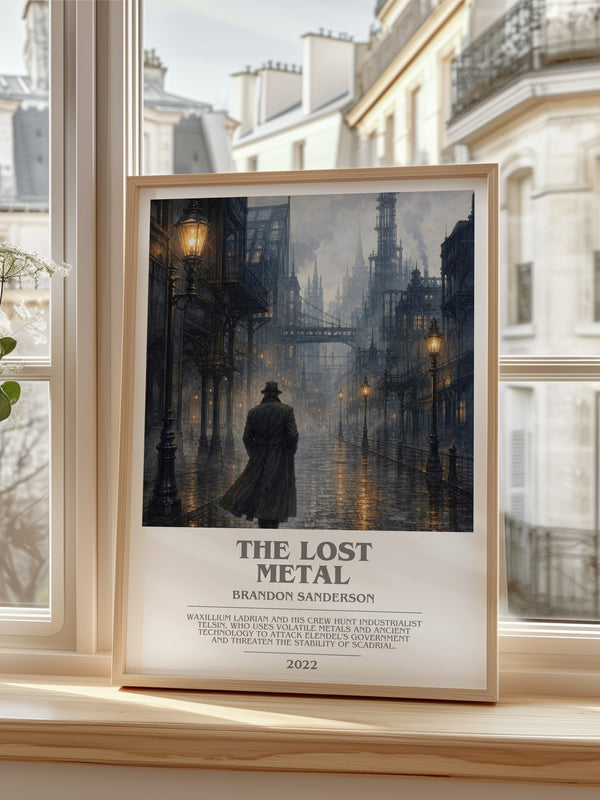 The Lost Metal Bookish Wall Art by Brandon Sanderson – framed print by a bright window