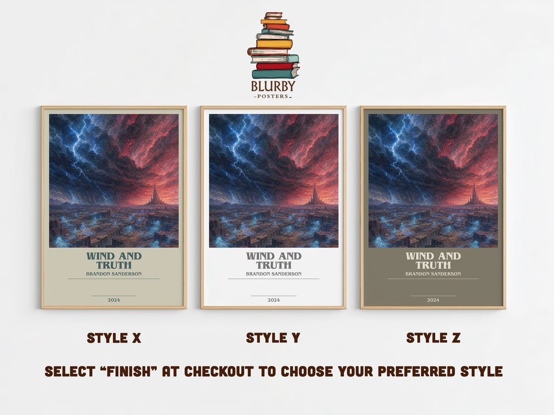 Wind and Truth bookish print in frame leaning in hallway – fantasy wall art (mockup)