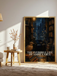 The Invisible Life of Addie LaRue watercolour print in frame leaning in hallway – fantasy wall art