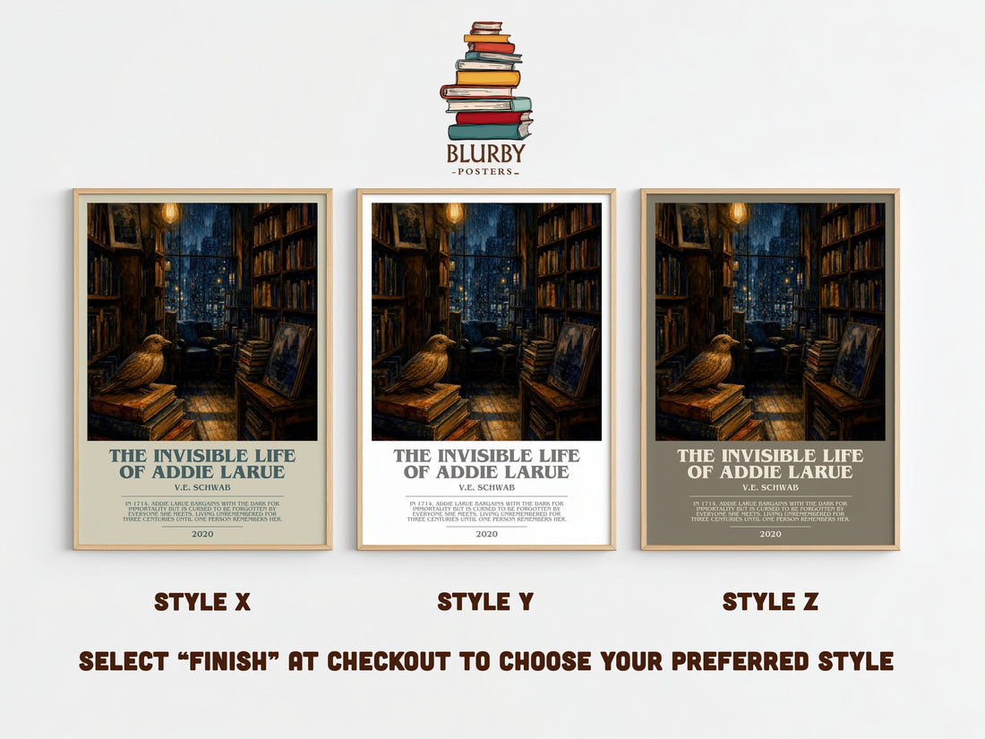 The Invisible Life of Addie LaRue Bookish Wall Art by V.E. Schwab – Style X, Y and Z side by side – choose your finish