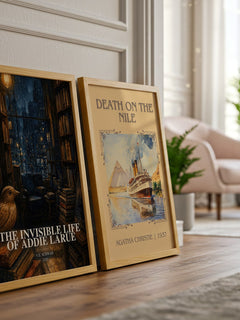 The Invisible Life of Addie LaRue watercolour print framed by window – literary home decor