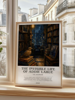 The Invisible Life of Addie LaRue Bookish Wall Art by V.E. Schwab – framed print by a bright window