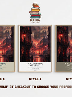 A Conjuring of Light book cover print in frame leaning in hallway – fantasy wall art