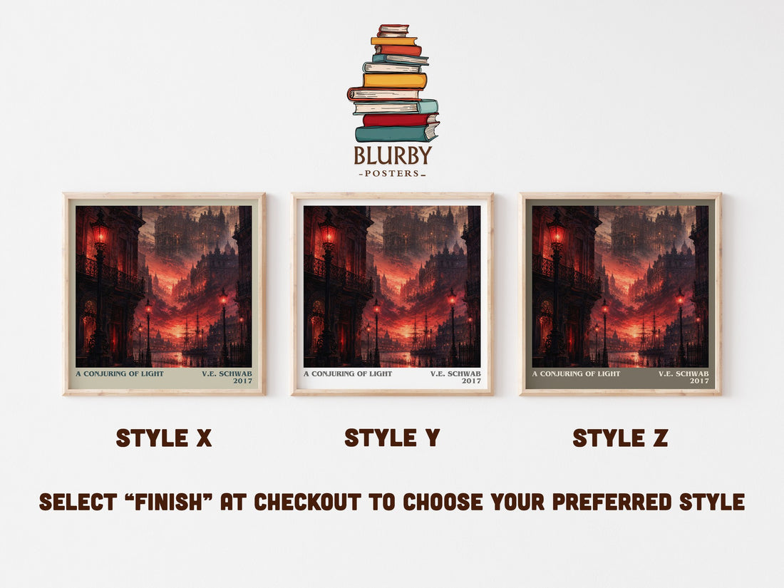 A Conjuring of Light literary print in frame leaning in hallway – fantasy wall art (mockup)