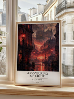 A Conjuring of Light book cover poster colour and style options – V.E. Schwab book art