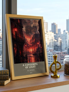 A Conjuring of Light book cover print framed by window – literary home decor