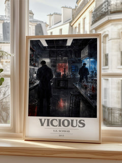 Vicious book cover poster colour and style options – V.E. Schwab book art