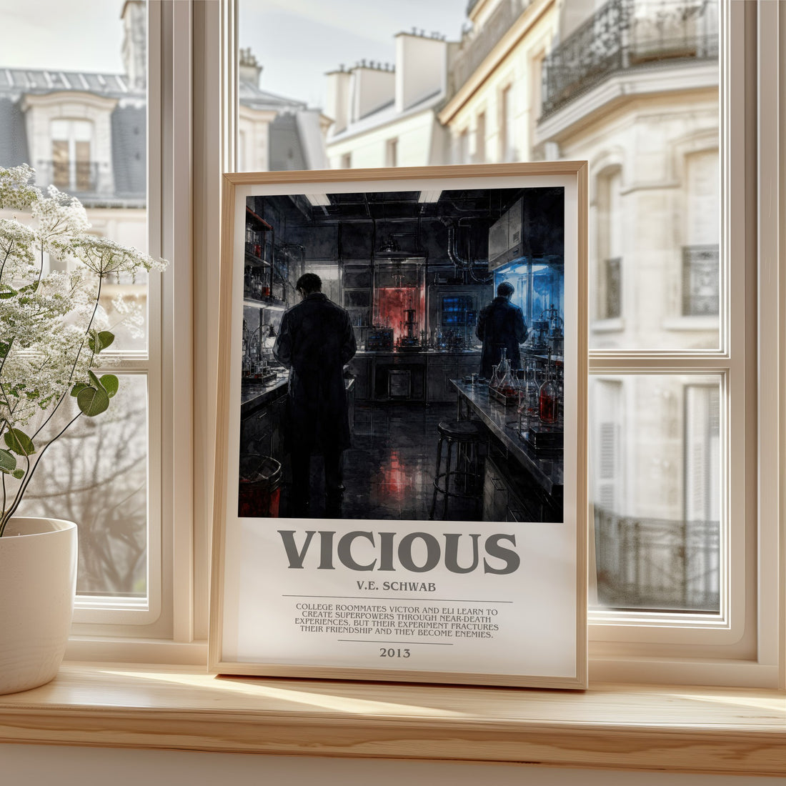 Vicious Bookish Wall Art by V.E. Schwab – framed print by a bright window