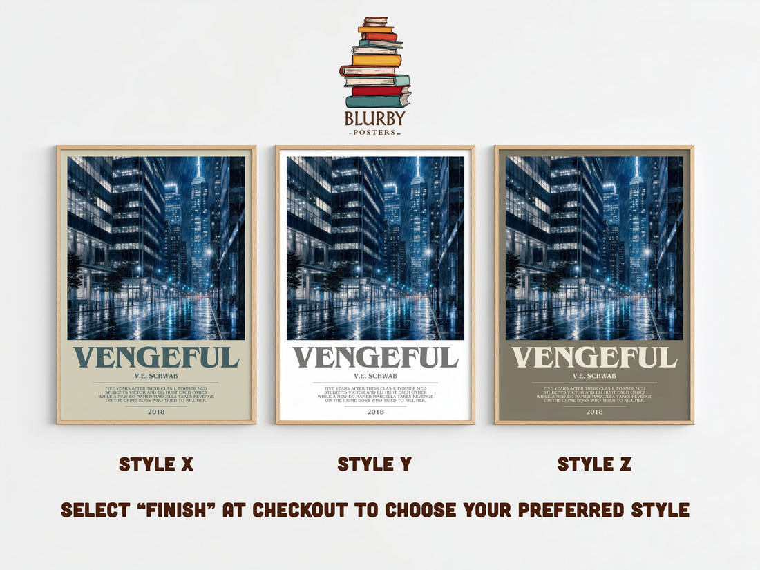 Vengeful Bookish Wall Art by V.E. Schwab – Style X, Y and Z side by side – choose your finish