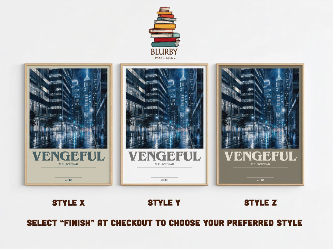 Vengeful bookish print in frame leaning in hallway – fantasy wall art (mockup)