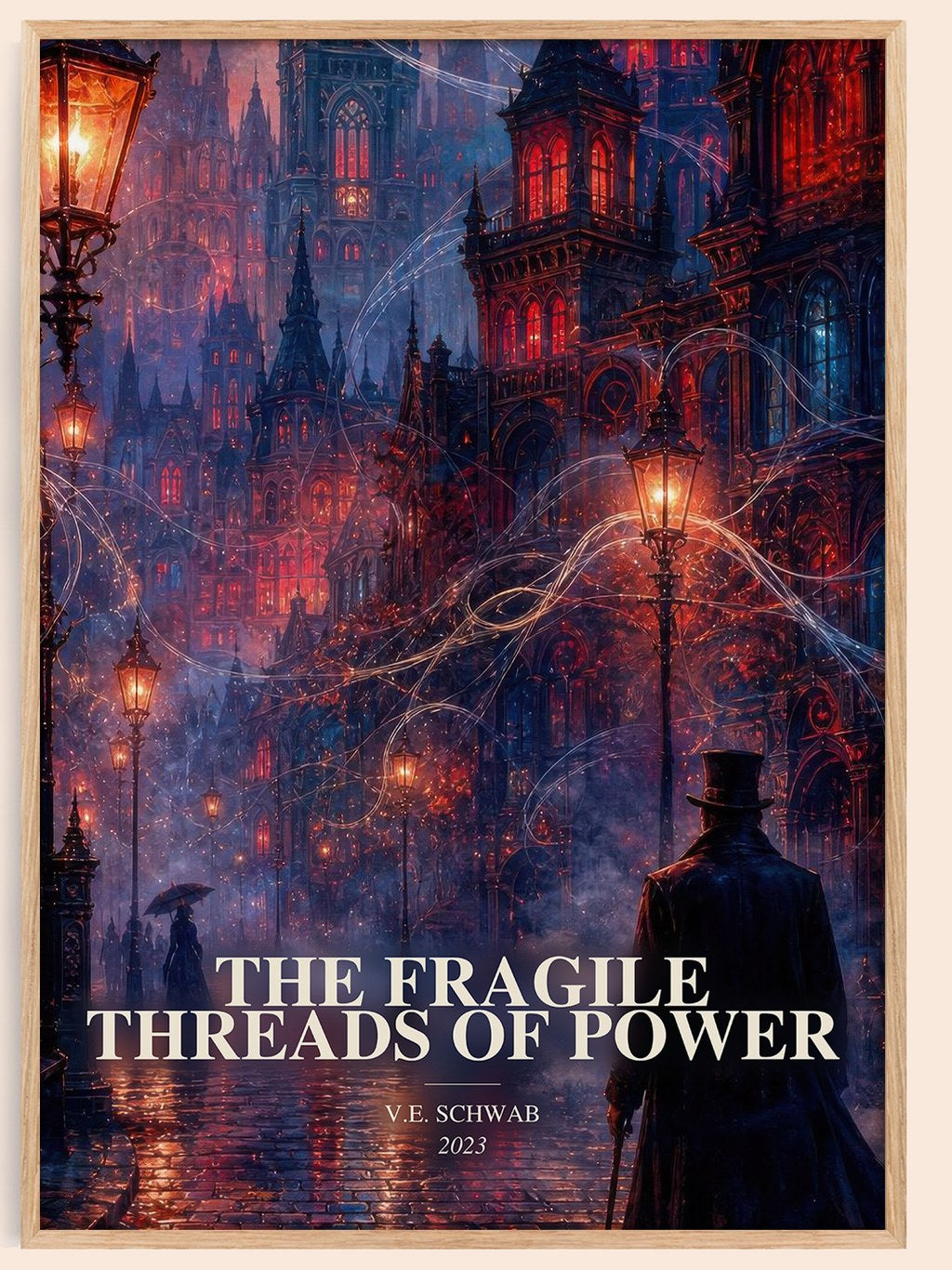 The Fragile Threads of Power watercolour book poster by V.E. Schwab – framed literary art print