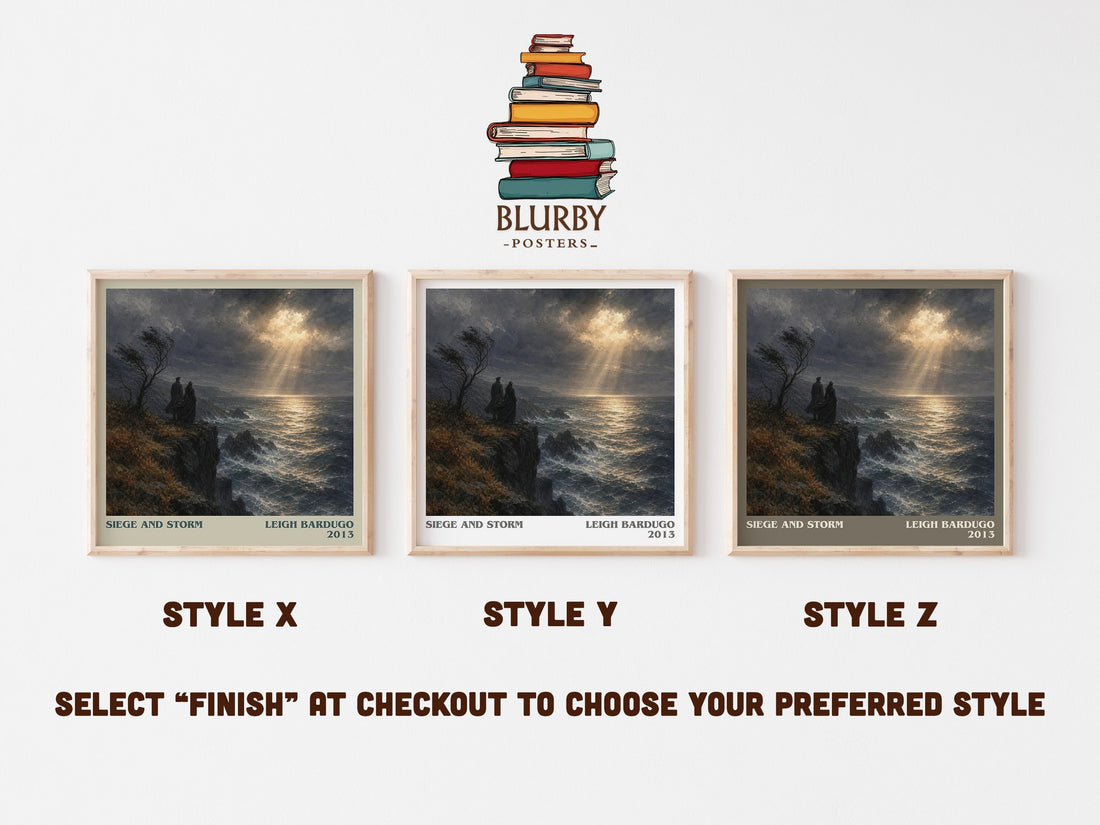 Siege and Storm literary print in frame leaning in hallway – fantasy wall art (mockup)
