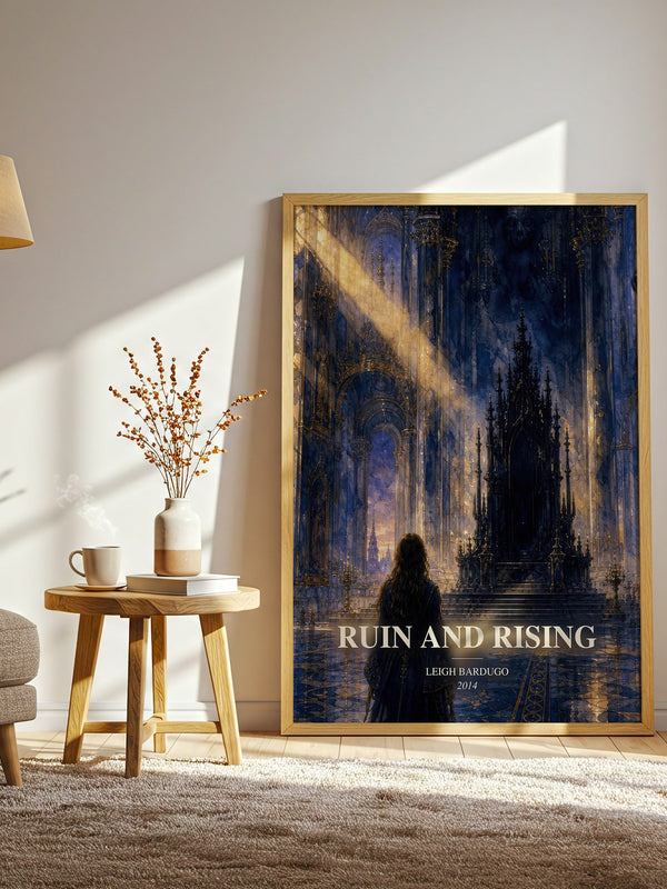 Ruin and Rising watercolour print in frame leaning in hallway – fantasy wall art