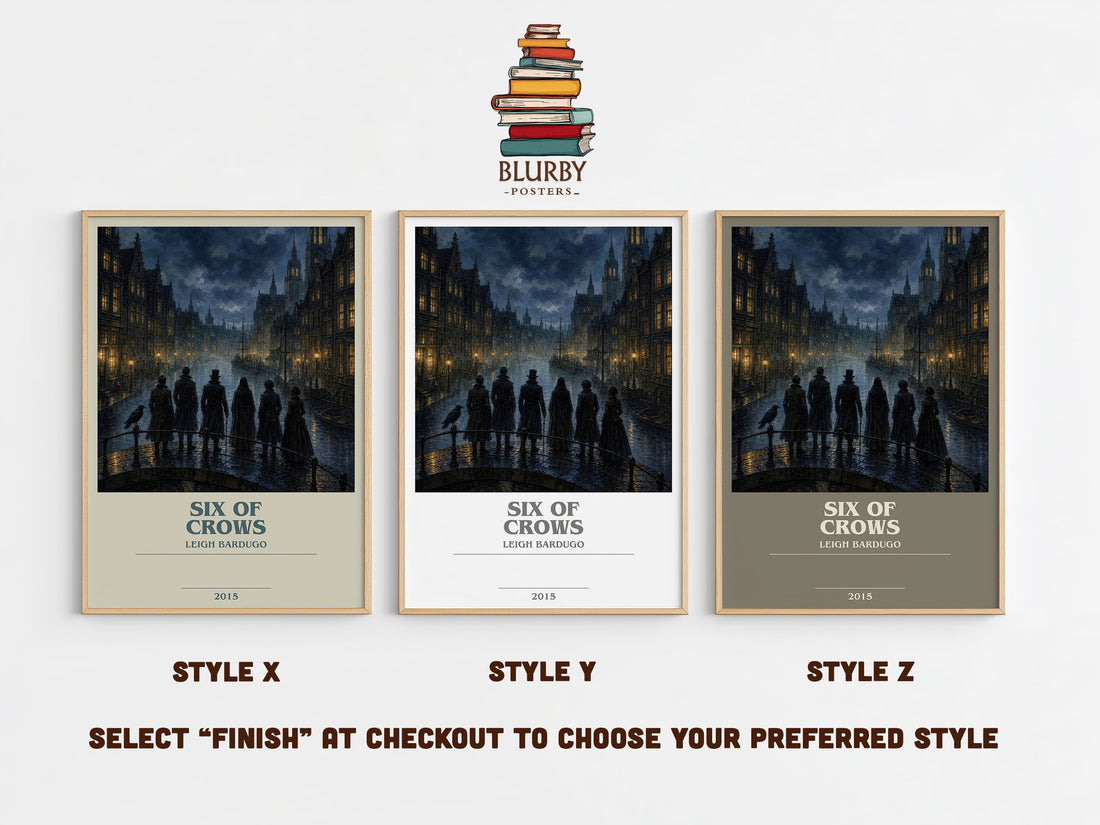 Six of Crows bookish print in frame leaning in hallway – fantasy wall art (mockup)