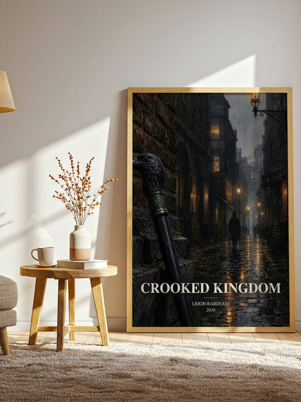 Crooked Kingdom watercolour print in frame leaning in hallway – fantasy wall art