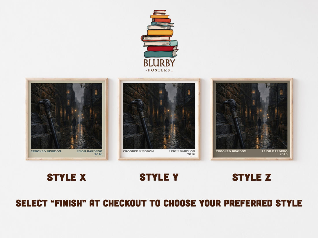 Crooked Kingdom literary print in frame leaning in hallway – fantasy wall art (mockup)