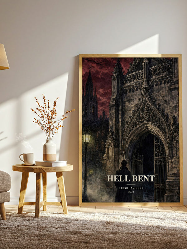 Hell Bent watercolour print in frame leaning in hallway – fantasy wall art