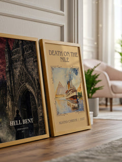 Hell Bent watercolour print framed by window – literary home decor