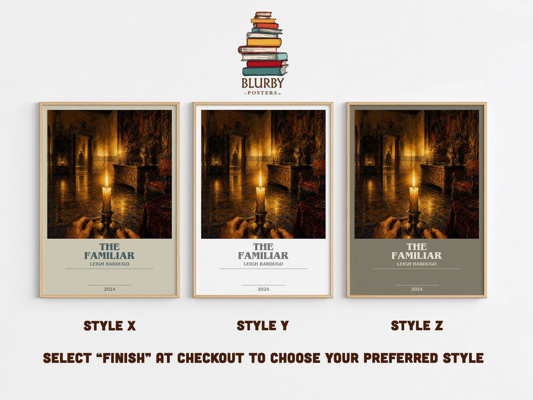 The Familiar bookish print in frame leaning in hallway – fantasy wall art (mockup)