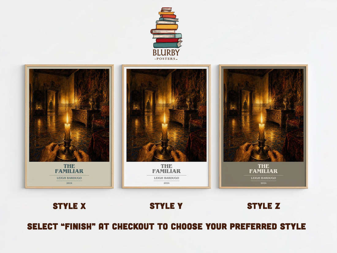 The Familiar book cover print in frame leaning in hallway – fantasy wall art (mockup)