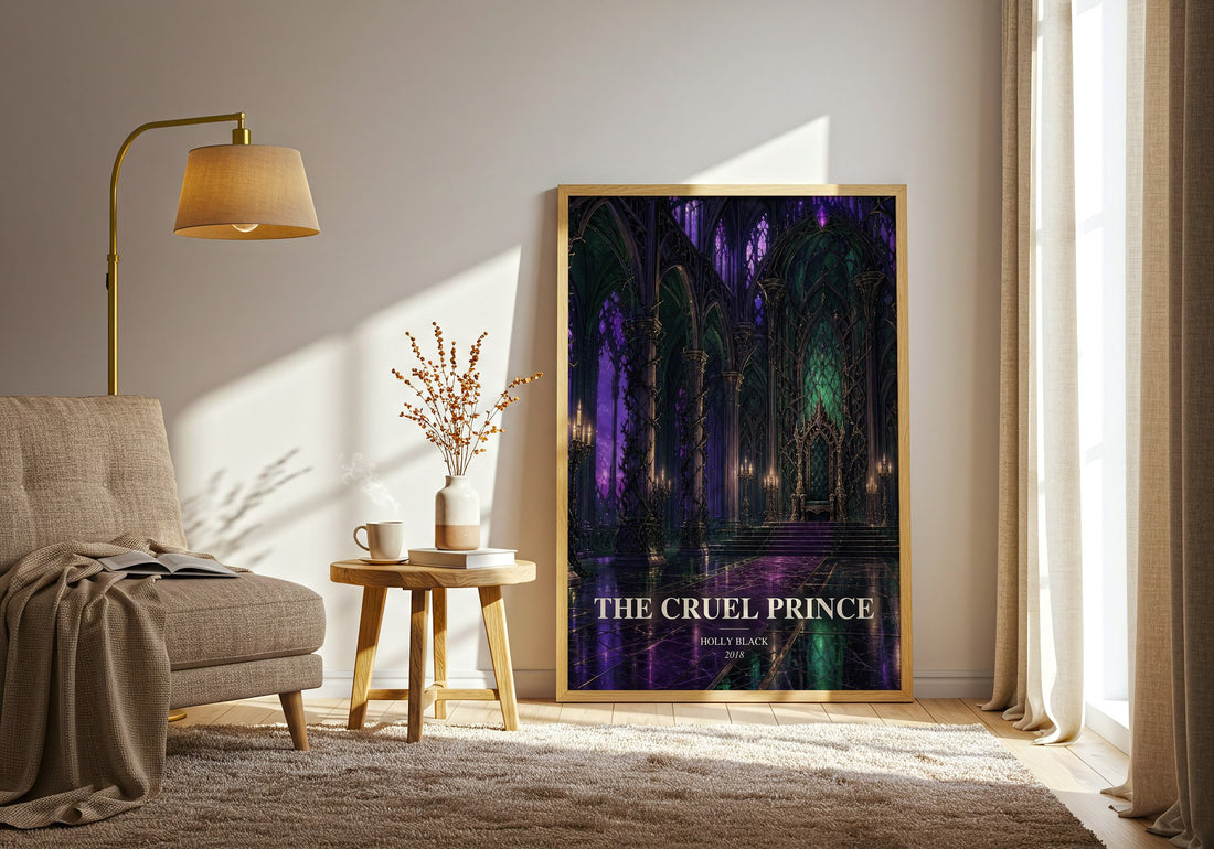 The Cruel Prince watercolour print in frame leaning in hallway – fantasy wall art (mockup)