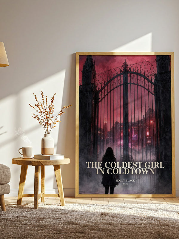 The Coldest Girl in Coldtown watercolour print in frame leaning in hallway – young adult wall art
