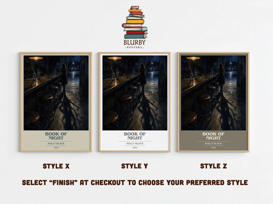 Book of Night book cover print in frame leaning in hallway – fantasy wall art (mockup)