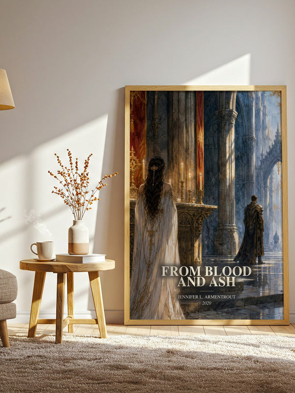 From Blood and Ash watercolour print in frame leaning in hallway – fantasy wall art