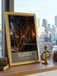 The Crown of Gilded Bones book cover print framed by window – literary home decor